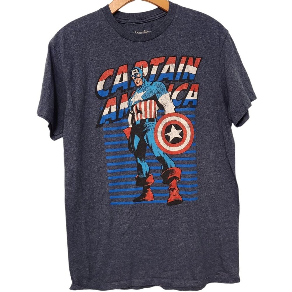 Captain America T-Shirt Marvel WeLoveFine Mens‎ Medium Superheroes Blue EUC